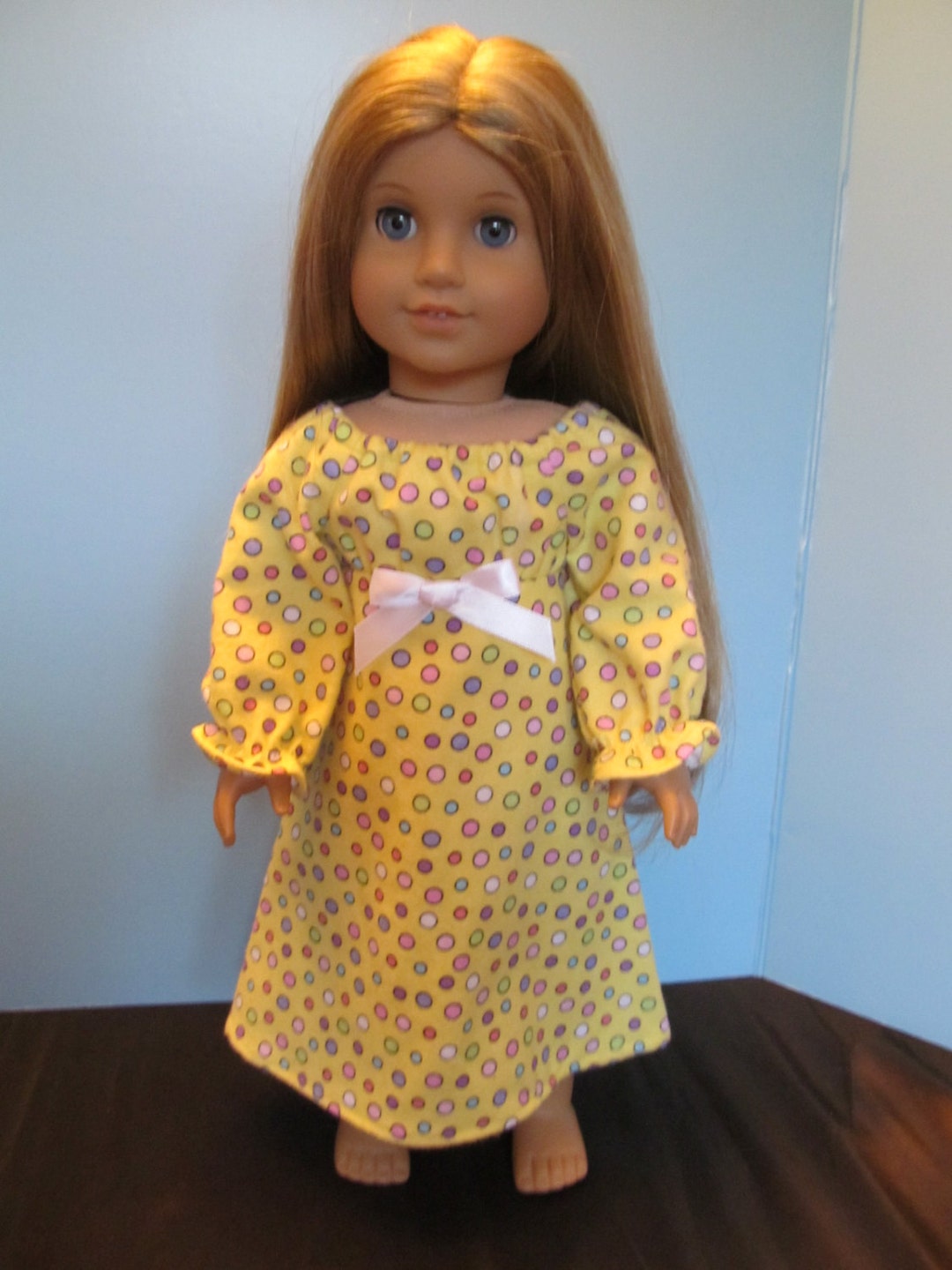Cute Yellow Multi Dotted Flannel Night Gown to Fit American Girl, Our ...
