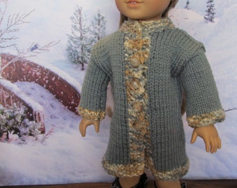 Gray Coat for 18''Dolls, Hand Knit , Gray with Oatmeal Colored Trim, Winterwear, Outdoor Wear, Cute Winter 18'' Doll Coat, Fun Gray Coat