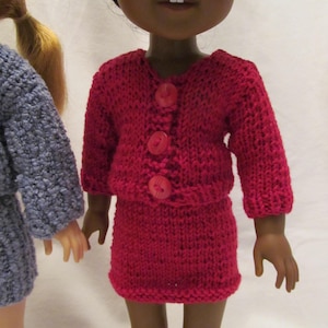 Sweater Set in Red for 14&#39;&#39; or 14 1/2&#39;&#39; dolls, Cute Sweater and Skirt Set, Hand Knit to Fit Wellie Wishers and Hearts for Hearts Dolls 14&#39;&#39;