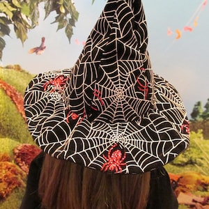 Creepy Spider Hat, Hand Made to Fit Your 18&#39;&#39; Dolls, Black Hat with Textured White Web and Glitter Spiders,Great to Complete a Witch Costume