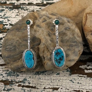 Turquoise Earring, Sterling Silver, Green and Blue