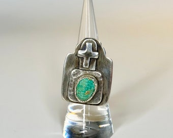 Royston Turquoise Pueblo Church Sterling Silver Ring