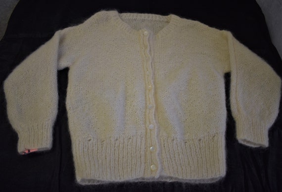 50s M Mohair Handknit Cardigan Sweater Dolman Slee