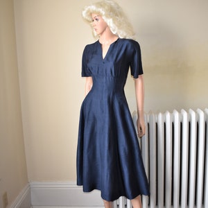 40s M Silk Summer Weight Dress S/S Navy Blue