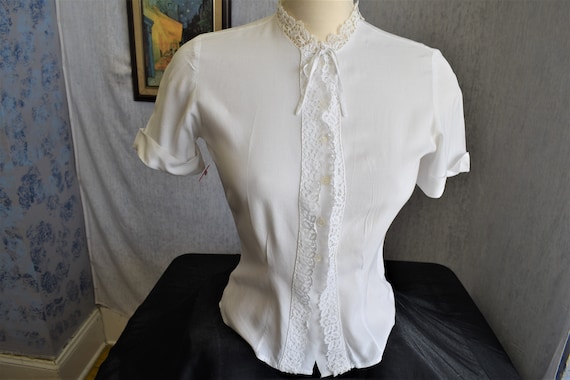 1930s M Linen Lace Magee S/S Blouse White