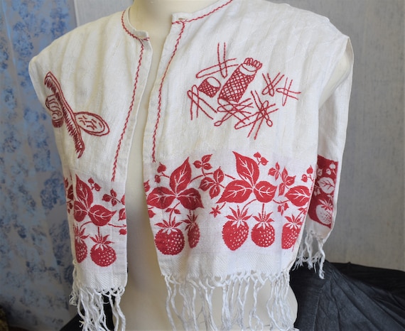 30s Hairdressing Cape Hand Embroidered Linen