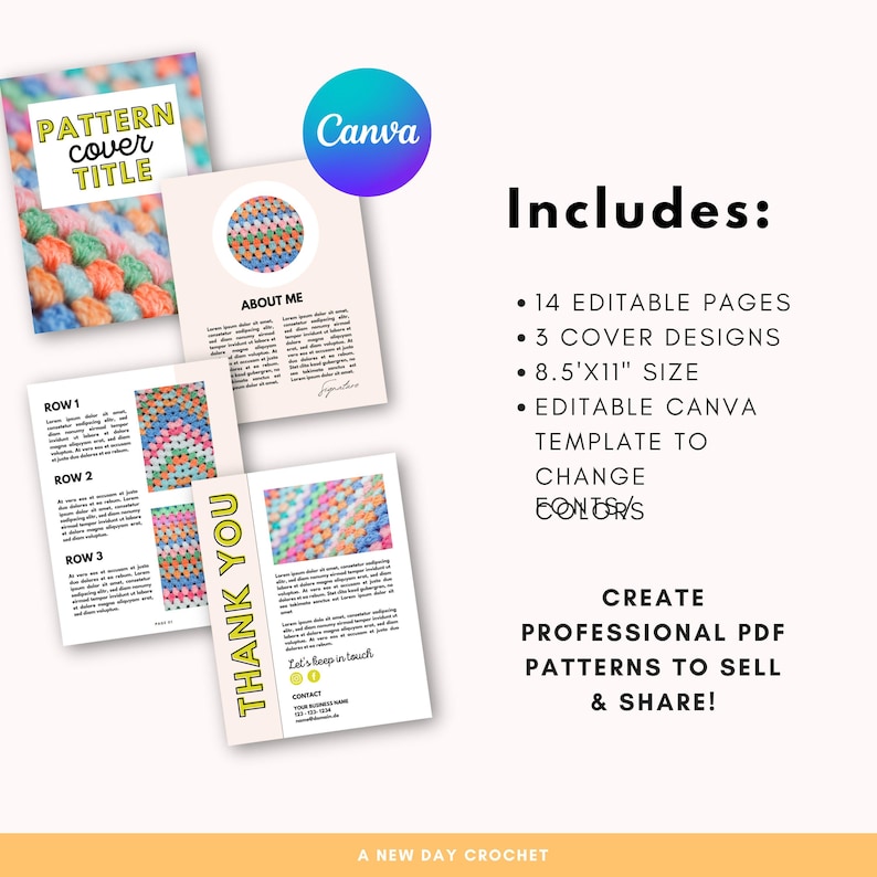 Crochet & Knitting Pattern Template | Editable PDF Pattern Pages ...