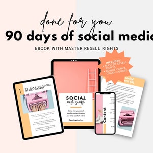 90 days of social media content ebook - done for you guide with CTAS Hooks and Content ideas - MRR - PLR - instant download