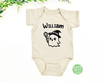 Personalized Little Witch Ghost Onesie®: Retro Bodysuit, Halloween Bodysuit