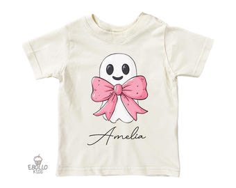 Chemise d'Halloween personnalisée pour fille – Fantôme avec nœud rose