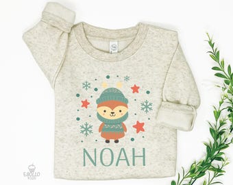Personalized Winter Animal Sweatshirt for Kids, Custom Name Baby Pullover, Woodland Bear Sweater