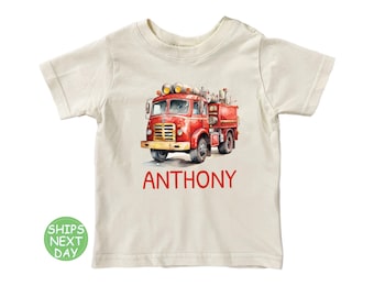 T-shirt bébé camion de pompier personnalisé : t-shirt rétro pour la rentrée scolaire