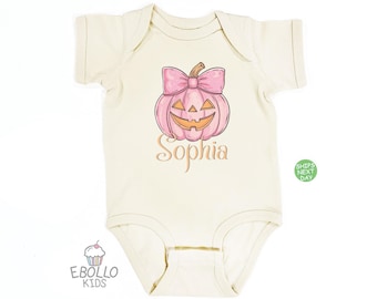 Mono de Halloween personalizado para niña: Traje de calabaza rosa