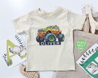 Personalized Monster Truck Birthday Shirt - Custom Name Toddler Tee