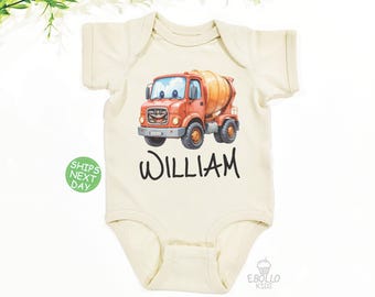 Personalized Mixer Truck Baby Onesie®: Custom Name Bodysuit
