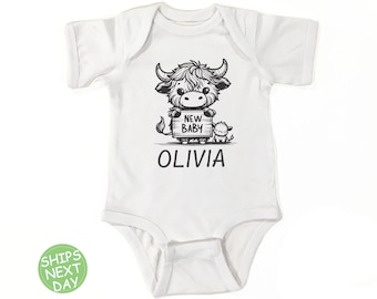 Personalized Baby Cow Bodysuit: Custom Name, Natural Onesie®