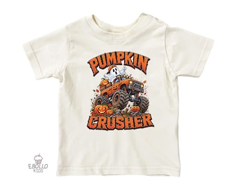 Pumpkin Crusher Ghost Toddler Shirt: Halloween Monster Truck Trendy Kids Tee