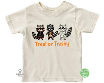 T-shirt drôle de raton laveur pour tout-petits d'Halloween - T-shirt pour enfant gourmandise ou poubelle