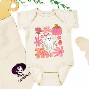 Floral Ghost Baby Onesie: Spooky Halloween Bodysuit