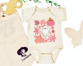 Floral Ghost Baby Onesie®: Spooky Halloween Bodysuit