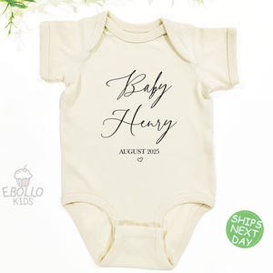 Custom Announcement Baby Onesie® Personalized Name Baby Bodysuit - Coming Soon Onesie® - Natural Baby Bodysuit - Custom Name Onesie®