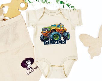 Personalized Monster Truck Baby Bodysuit: Custom Birthday Onesie®