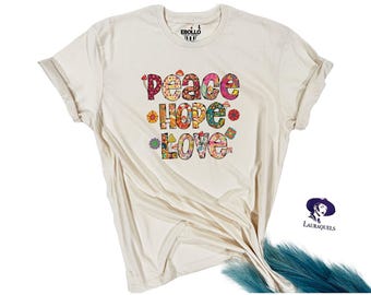 T-shirt vintage Peace Hope Love : t-shirt graphique rétro