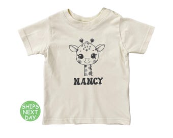 T-shirt personnalisé pour la rentrée des classes bébé girafe - T-shirt pour tout-petit avec prénom personnalisé