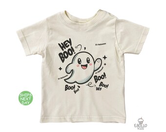 Camiseta infantil de Halloween con el fantasma "Hey Boo", camiseta gráfica espeluznante