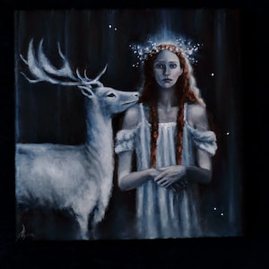 Altar Painting For Shrines And Devotion Fairy Craft For Ritual Magick Art White Deer Wall Art For Pagan Home Decor Celtic Fairy Art Magick