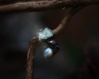 Fairy Mushroom Silver Ring: Green Calcite Gemstone, Elven Witch Jewelry