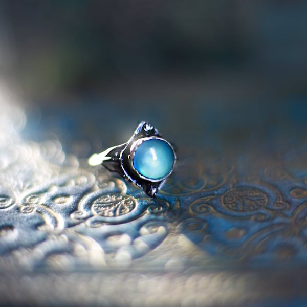 Water Priestess Silver Ring for Water Magick Jewelry For Pagan Ritual Tools For Magick Gemstones Jewelry Blue Ring Water Element, Water Fae