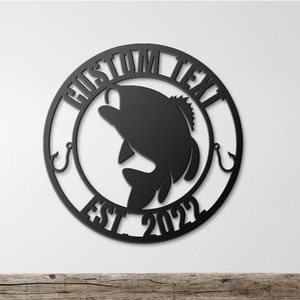 Fish metal Sign Custom Name Fish sign Bass Fish Wall Art Foyer Metal Sign Housewarming Beach House Gift Mancave Decor Gift For Spouse