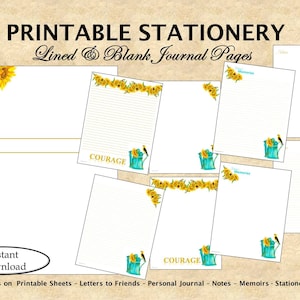 Páginas de diario imprimibles, Girasol, Papelería imprimible para inserciones de cuadernos, Descarga de PDF, Tamaño de carta, Páginas de escritura, Memorias, Idea de regalo