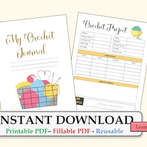 Crochet Project Journal, Fillable PDF Template (Digital Download)