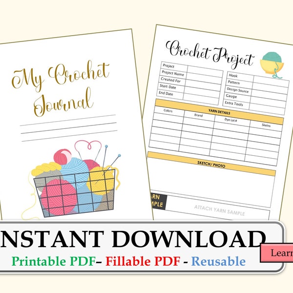 Crochet Project Tracker, Fillable Template for Devices, Printable PDF Form, Crochet Project Planner, Instant Download, Gift Idea for Crochet