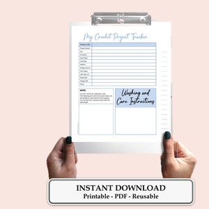 Crochet Project Tracker, Fillable Template, Printable PDF Form, Crochet Project Planner, Care Instruction Card, Printable, Instant Download image 3