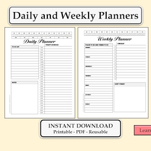 Semplice agenda stampabile giornaliera e settimanale, stampabile istantaneamente per casa, scuola, ufficio / download PDF con date / semplice lista di controllo