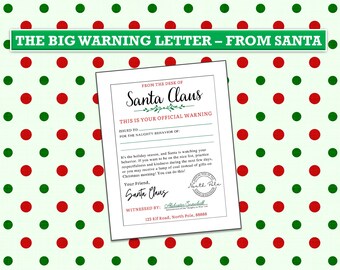Lettre d'avertissement imprimable du père Noël, confirmation de la liste des coquines, père Noël, veille de Noël, cher père Noël, modèle de fichier .jpg à télécharger