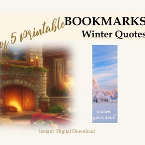 Printable Bookmarks Set with Snow Covered Trees and Quotes, Instant Download, Perfect Gift for Book Lovers, Printable Bookmark