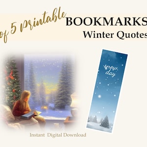 Printable Winter Scenic Bookmarks Set with Quotes, Instant Download, Perfect Gift for Book Lovers, Printable Stocking Stuffer, Snow on Trees