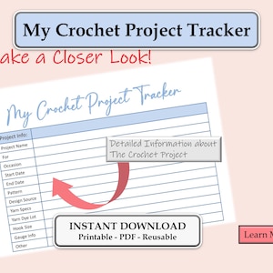 Crochet Project Tracker, Fillable Template, Printable PDF Form, Crochet Project Planner, Care Instruction Card, Printable, Instant Download image 4