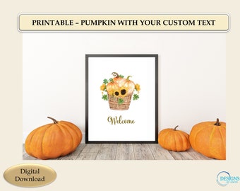 Pumpkin Home Decor, Custom Text Printable Art, Autumn Seasonal Pumpkin Decoration, Family Name, High Res Graphics, Multiple Sizes