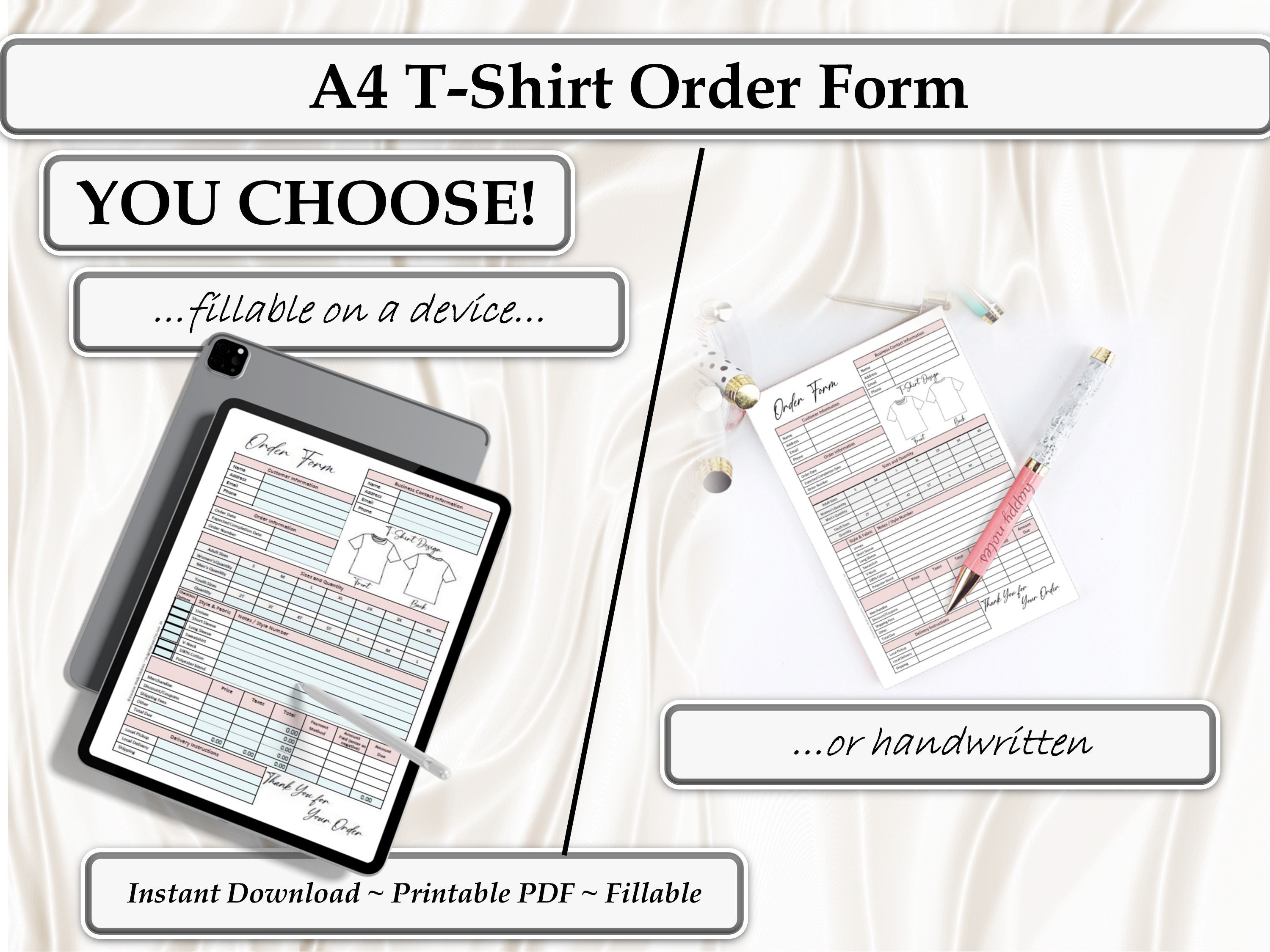 A4 Custom T-shirt Order Form, Printable, Fillable PDF, Instant Download ...
