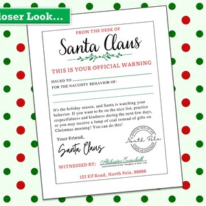 PRINTABLE Warning Letter From Santa, Naughty List Confirmation, Santa ...