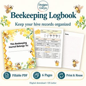 Beekeeping Logbook, Hive Inspection Checklist & Notes, Fillable PDF Printable