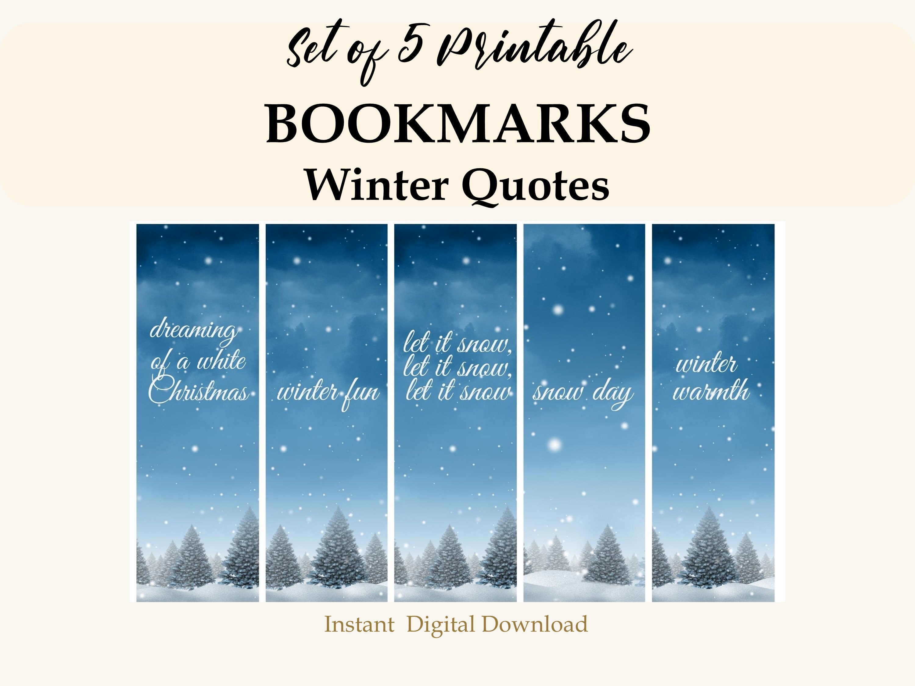 Printable Winter Scenic Bookmarks Set of 5, Instant Download, Perfect Gift Idea for Book Lovers, Printable Stocking Stuffers, Snow on Trees