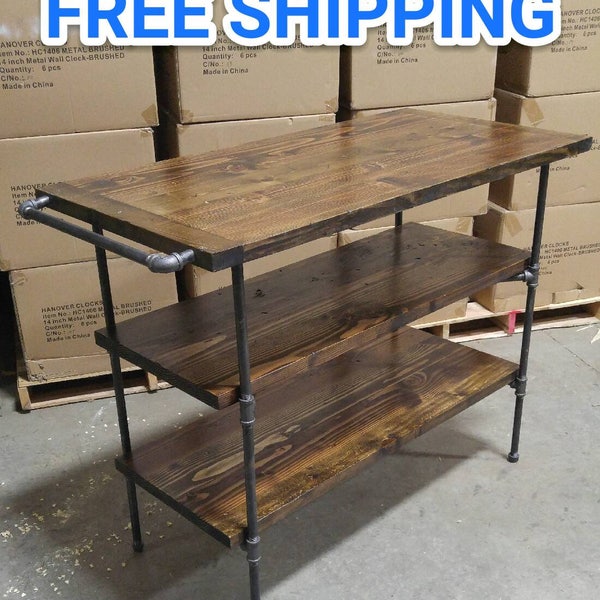 Black pipe wood kitchen island, Free shipping, Industrial, Rustic, Distressed, as seen in Wall Street Journal