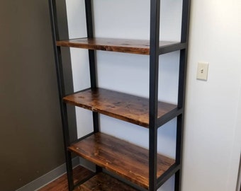 Heavy Duty Steel Bookshelf, Rustic, Distressed, Industrial, Office, Metal Bookcase, Shelf, Heavy Duty Shelves