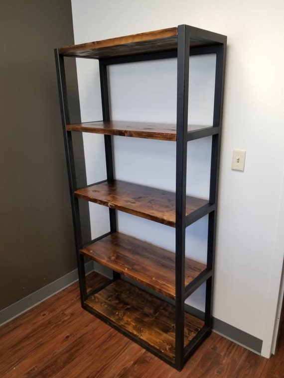 Heavy Duty Steel Bookshelf, Rustic, Distressed, Industrial, Office